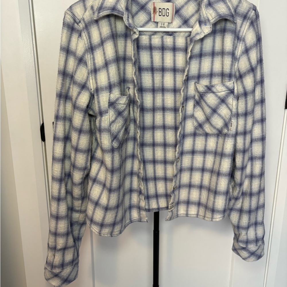 BDG Cream and Blue Plaid Shirt